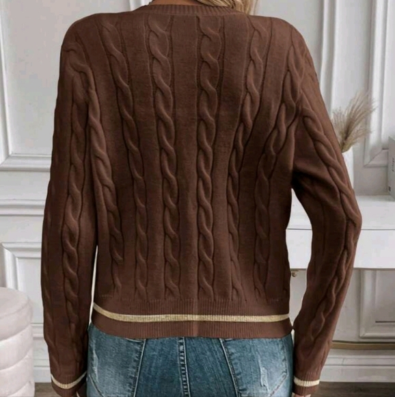 Women's Casual Contrast Trim Button Front Cardigan, Autumn/Winter - Picture 3 of 4